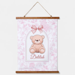 Delilah   Custom Pink Teddy Bear Nursery Design  Hanging Tapestry