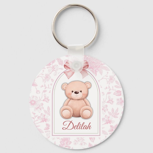 Delilah | Custom Pink Teddy Bear Nursery Design  Keychain (Front)