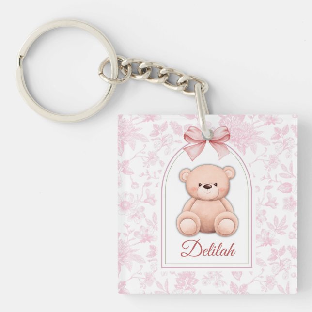 Delilah | Custom Pink Teddy Bear Nursery Design  Keychain (Front)