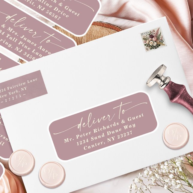 Deliver To Script Dusty Mauve Guest Address Labels (Say "I DO" to Romantic Watercolor Florals and a Cottagecore Vibe with the Ophelia Wedding Suite.)
