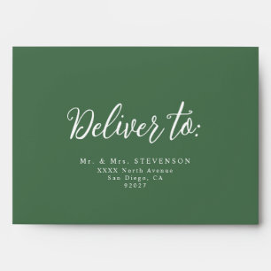 Deliver to Script Green Wedding Address Envelope