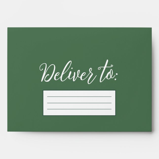 Deliver to Script Green Wedding Address Envelope (Front)