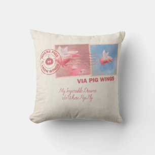 Deliver Yourself-Flying Pig Postage Throw Pillow