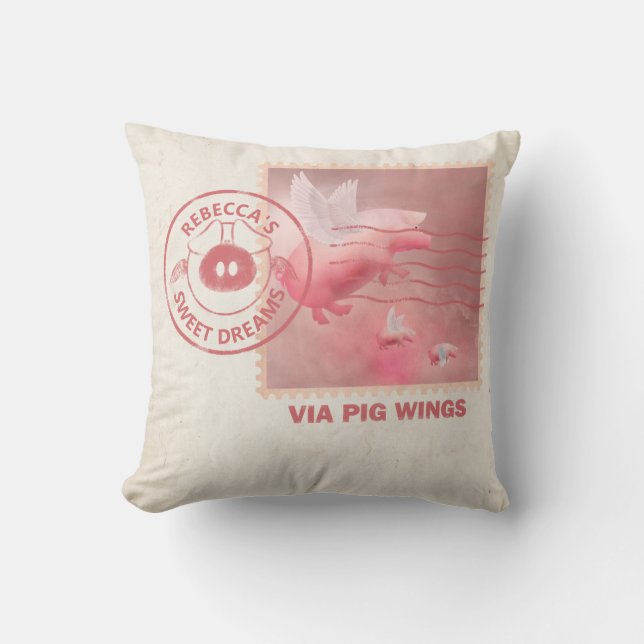Deliver Yourself-Flying Pig Postage Throw Pillow (Front)