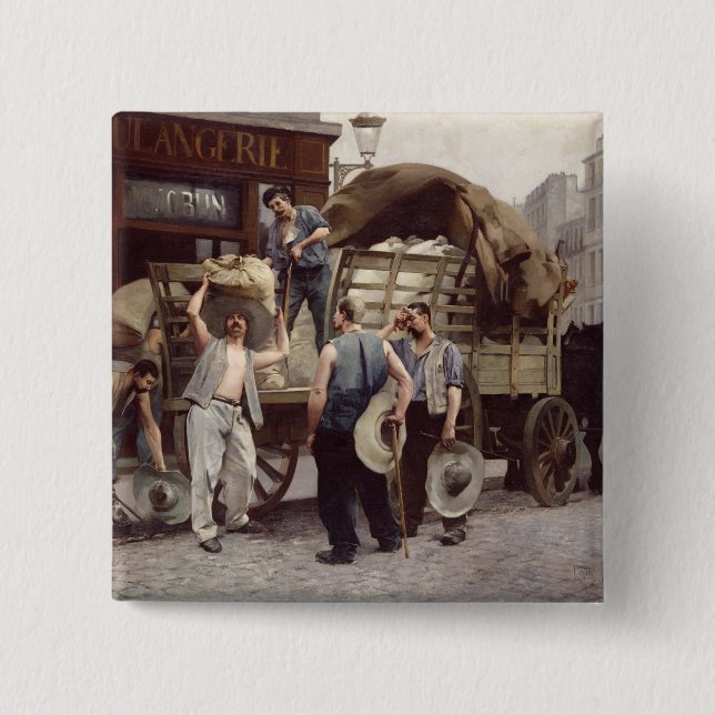 Delivering Flour, 1885 2 Inch Square Button (Front)