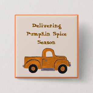 Delivering Pumpkin Spice Season Handpainted Truck 2 Inch Square Button