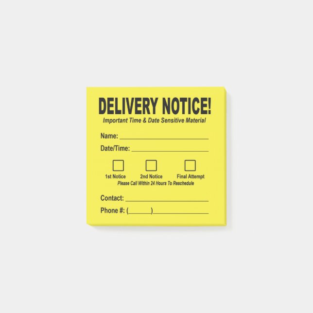 Delivery Notice Sticky Note (Front)
