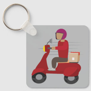 Delivery Person Driving a Scooter Keychain