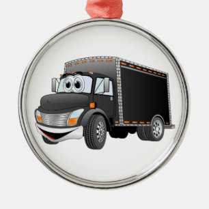 Delivery Truck Black Cartoon Metal Ornament