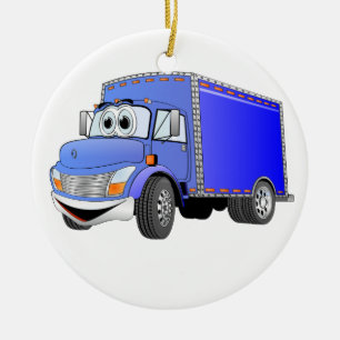 Delivery Truck Blue Cartoon Ceramic Ornament