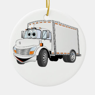 Delivery Truck White Cartoon Ceramic Ornament