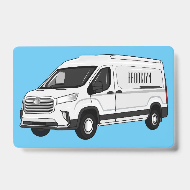 Delivery van cartoon illustration badge (Front)