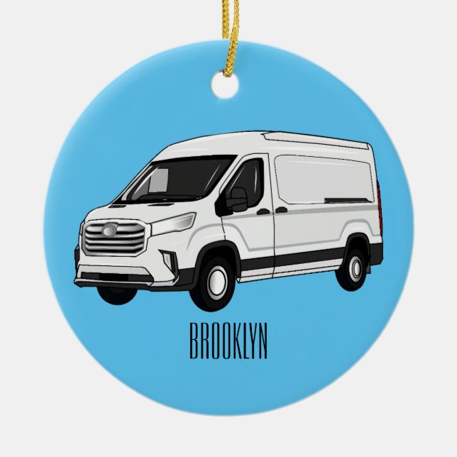 Delivery van cartoon illustration ceramic ornament (Front)