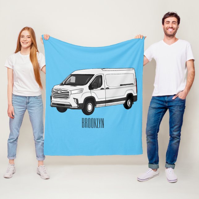 Delivery van cartoon illustration fleece blanket (In Situ)