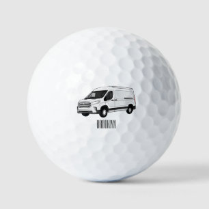 Delivery van cartoon illustration golf balls