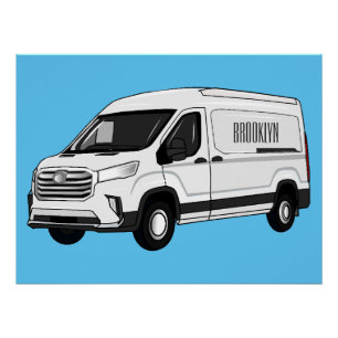 Delivery van cartoon illustration poster