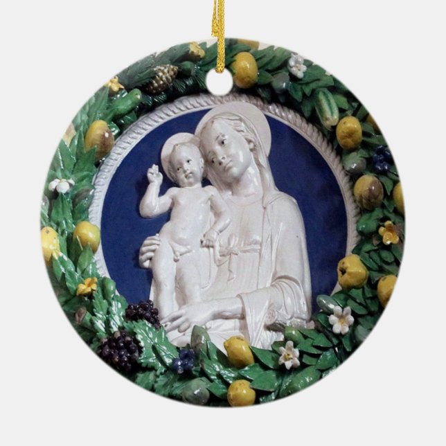 Della Robbia Madonna with Child and Fruit Garland Ceramic Ornament (Back)