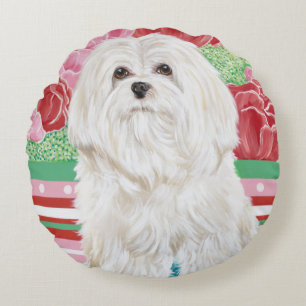 Della Rose Maltese Round Pillow