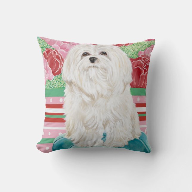 Della Rose Maltese Throw Pillow (Front)