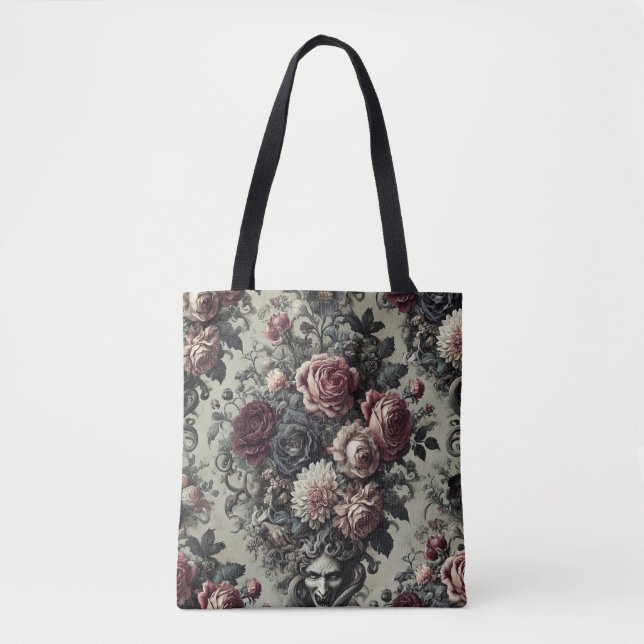 🩸 Dellamorte Dellamore – Gothic Floral Design Tote Bag (Front)