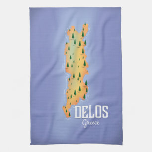 Delos Greece Map travel poster Kitchen Towel