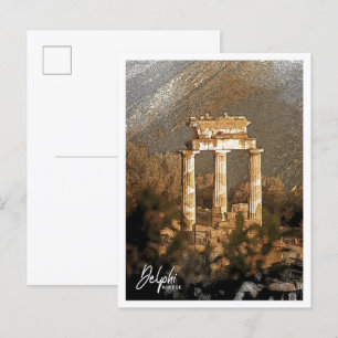 Delphi Greece Beautiful Colour Pencil Landscape Postcard