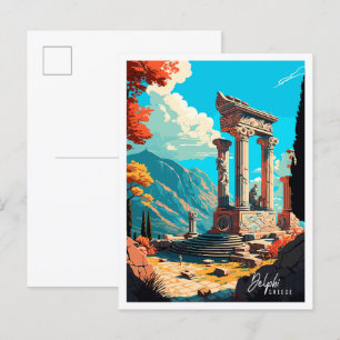 Delphi Greece vintage travel illustration Postcard