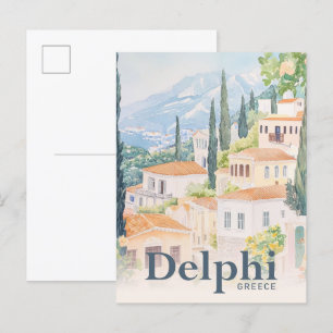 Delphi Greece Watercolor Travel Illustration Postcard