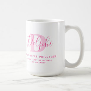 Delphi name meaning and monogram pink text coffee mug