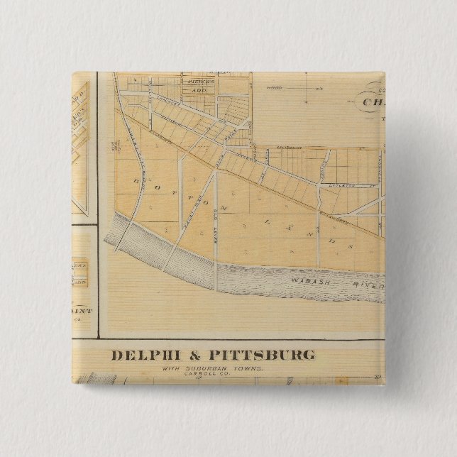 Delphi & Pittsburg with suburban towns 2 Inch Square Button (Front)