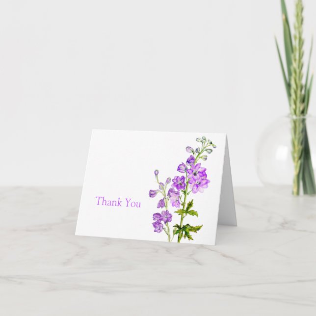 Delphinium art wedding thank you card (Front)
