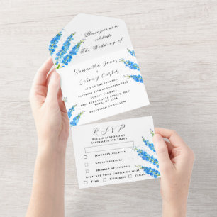 Delphinium Blue Floral Botanical Wedding   All In One Invitation