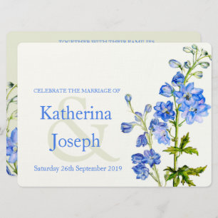 Delphinium blue watercolor wedding invite