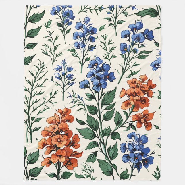 Delphinium flowers design, Botanical Elegance Fleece Blanket (Front)