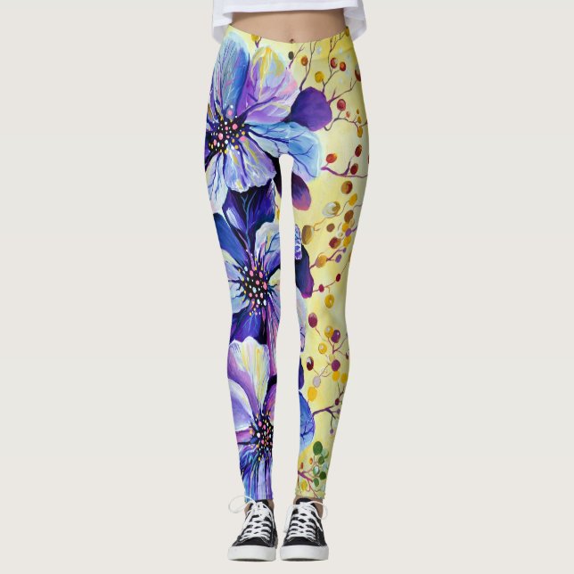 Delphinium  flowers painting leggings (Front)