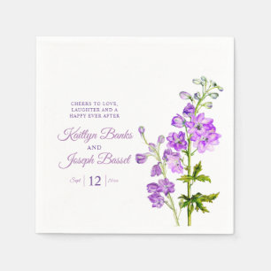 Delphinium flowers purple watercolor art wedding napkin