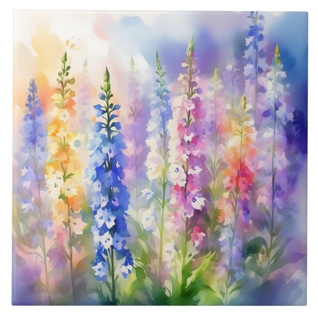 Delphinium Impressionist Vibrant Tile (Front)