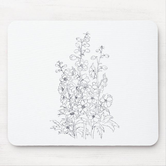 delphinium  larkspur flower drawing mouse pad (Front)
