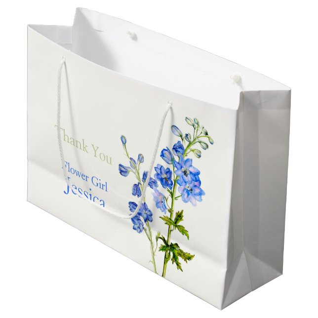 Delphinium mariage bleu fleur fille en faveur sac  (Devant Angle)