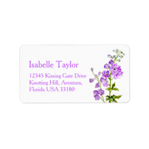 Delphinium painted purple wedding address label