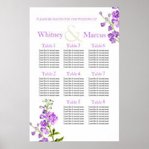 Delphinium purple Wedding Seating Table Planner Poster