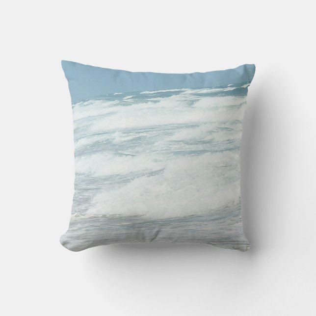 Delray Beach Waves Under Bright Blue Sky Throw Pillow (Front)