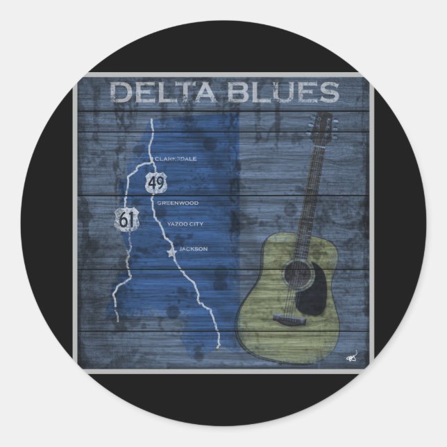 Delta Blues Grunge Blues Highway Classic Round Sticker (Front)