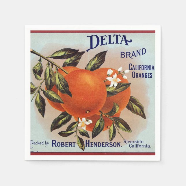 Delta Oranges Fruit Crate Label Napkin (Front)