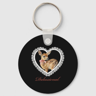 Delusional By Deer Vintage Lace Valentine Heart Keychain