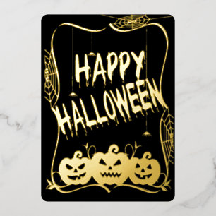 Delux Happy Halloween Jack O Lanterns Foil Holiday Card