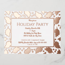 Delux Holly Holiday Party Foil Postcard Invitation