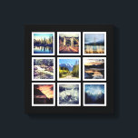 Deluxe 9 Photograph Grid Collage Canvas Print<br><div class="desc">Showcase nine of your favourite photos or best works with this custom canvas display piece. Bold black background with 9 simple white square photo frame areas in a grid pattern 3 x 3. This would look great with black and white or full colour photographs. Example photos are all my own,...</div>