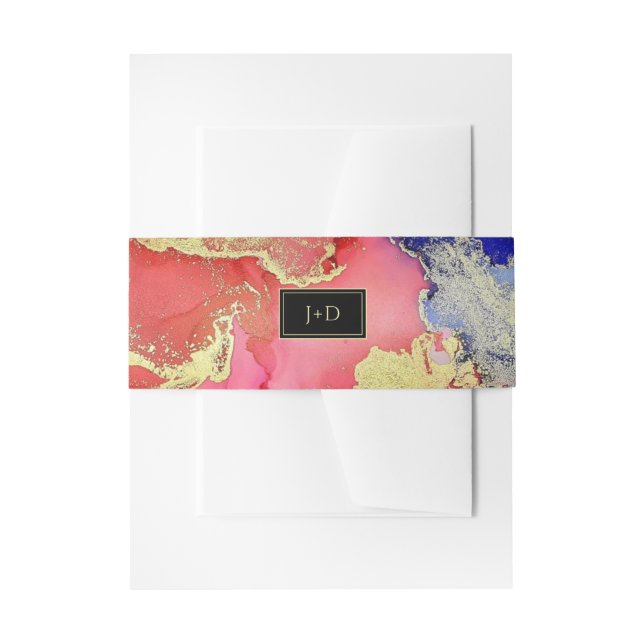 Deluxe Black Purple Gold Red Wedding Invitation Belly Band (Front Example)