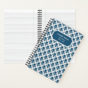 Deluxe Blue & White French Tapestry Personalized Notebook